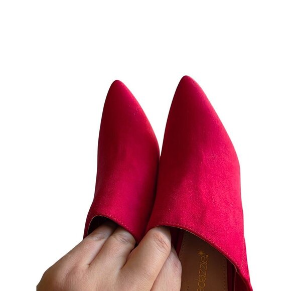 ShoeDazzle Red Blakely Pointed Toe Stiletto Heel Mules Size 7.5 Faux Suede Slip- - Picture 11 of 16